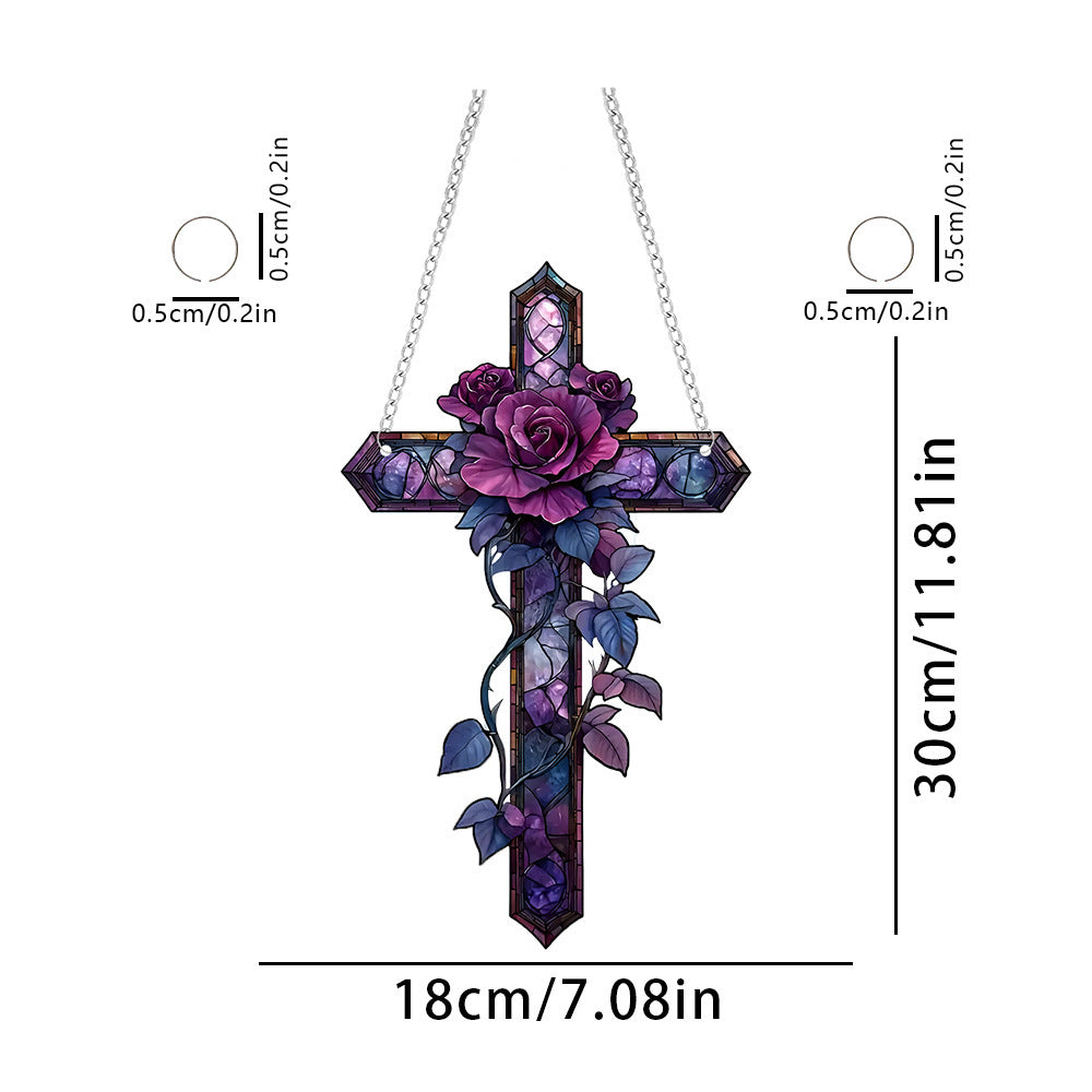 Religious Purple Cross Acrylic Bedroom Study Wall Waterproof And Hard-wearing Hanging Piece Pendant Decorations