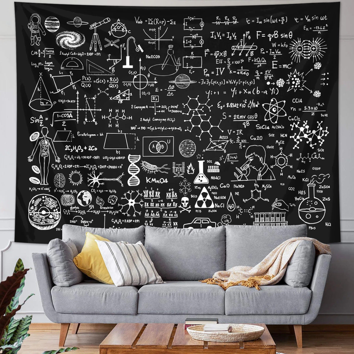 Fantasy Eyes Character Science Mathematics Blackboard Formula Tapestry