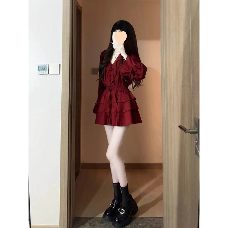 Sunset Glow Love Red Ruffled Suit