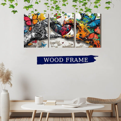 Framed 3pcs Graffiti Holding Hands Love Heart Canvas Wall Art Fashion Love Poster Painting Prints For Home Dining Room Living Room Wall Decor Artwork--Selling On Temu Is Prohibited