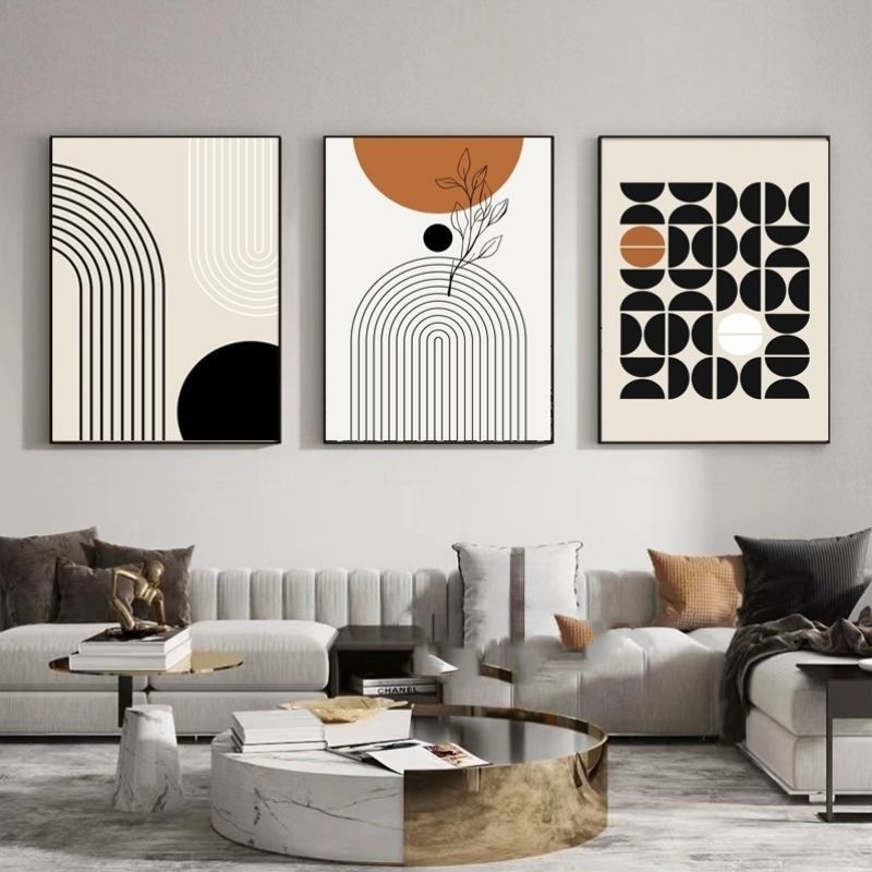 Modern Minimalist Living Room Morandi Abstract Sofa Background Wall Three-piece Painting