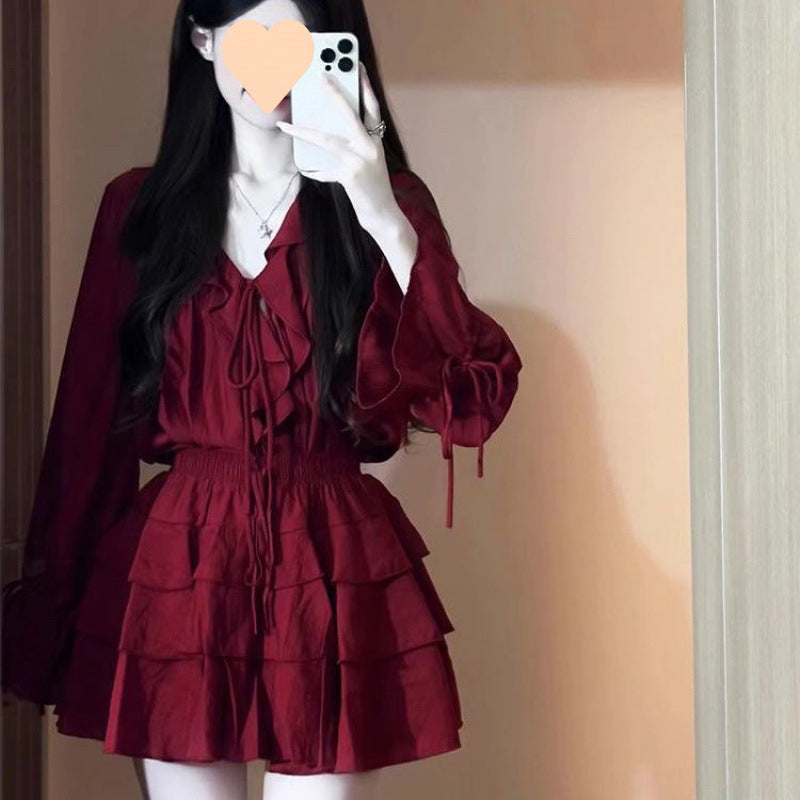 Sunset Glow Love Red Ruffled Suit