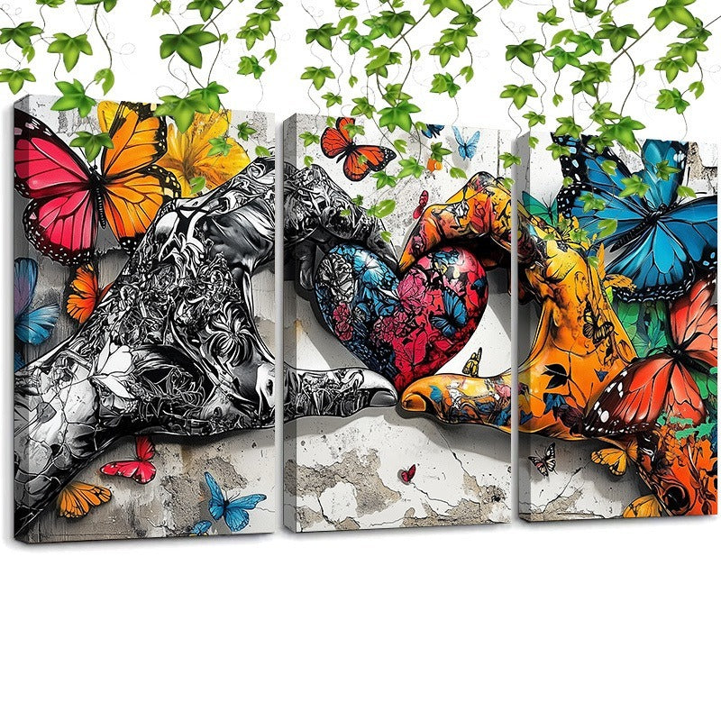 Framed 3pcs Graffiti Holding Hands Love Heart Canvas Wall Art Fashion Love Poster Painting Prints For Home Dining Room Living Room Wall Decor Artwork--Selling On Temu Is Prohibited