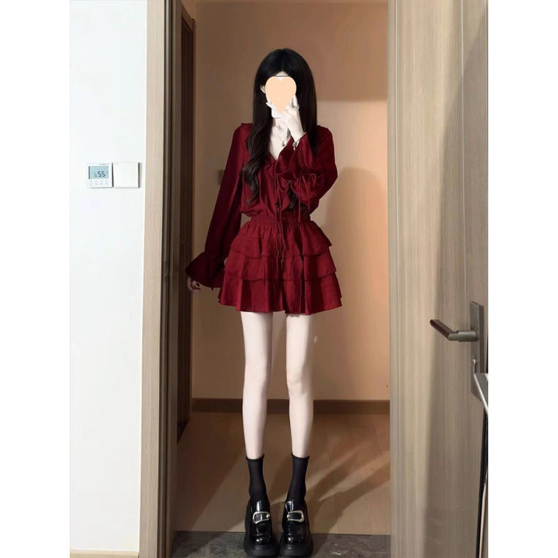 Sunset Glow Love Red Ruffled Suit
