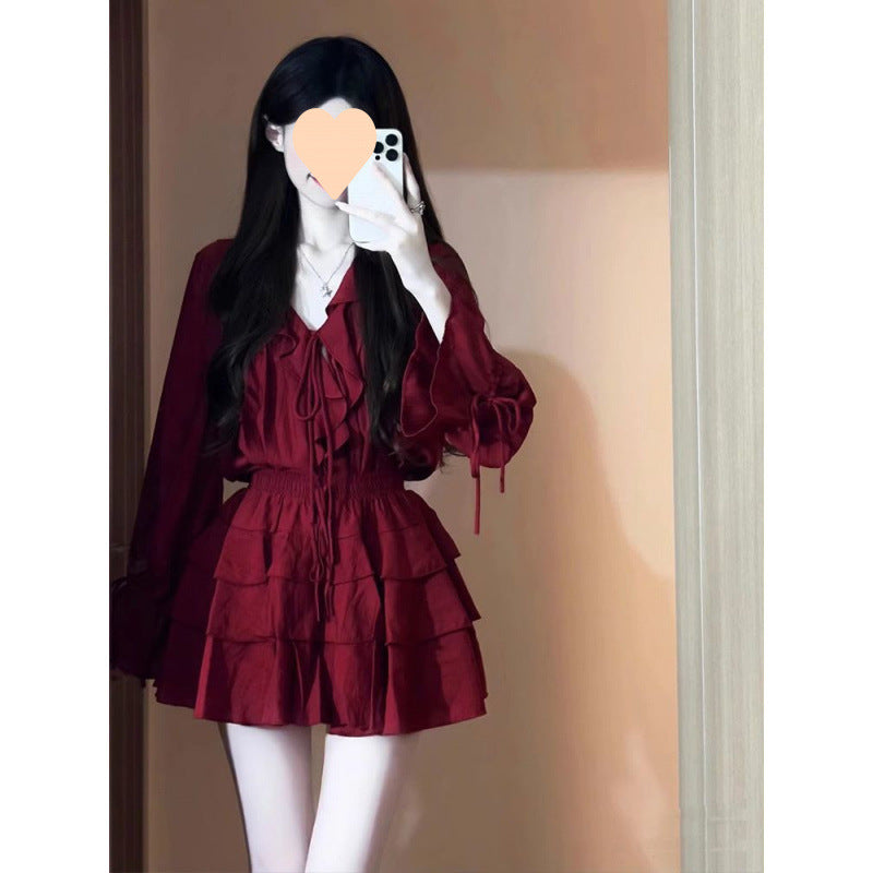 Sunset Glow Love Red Ruffled Suit